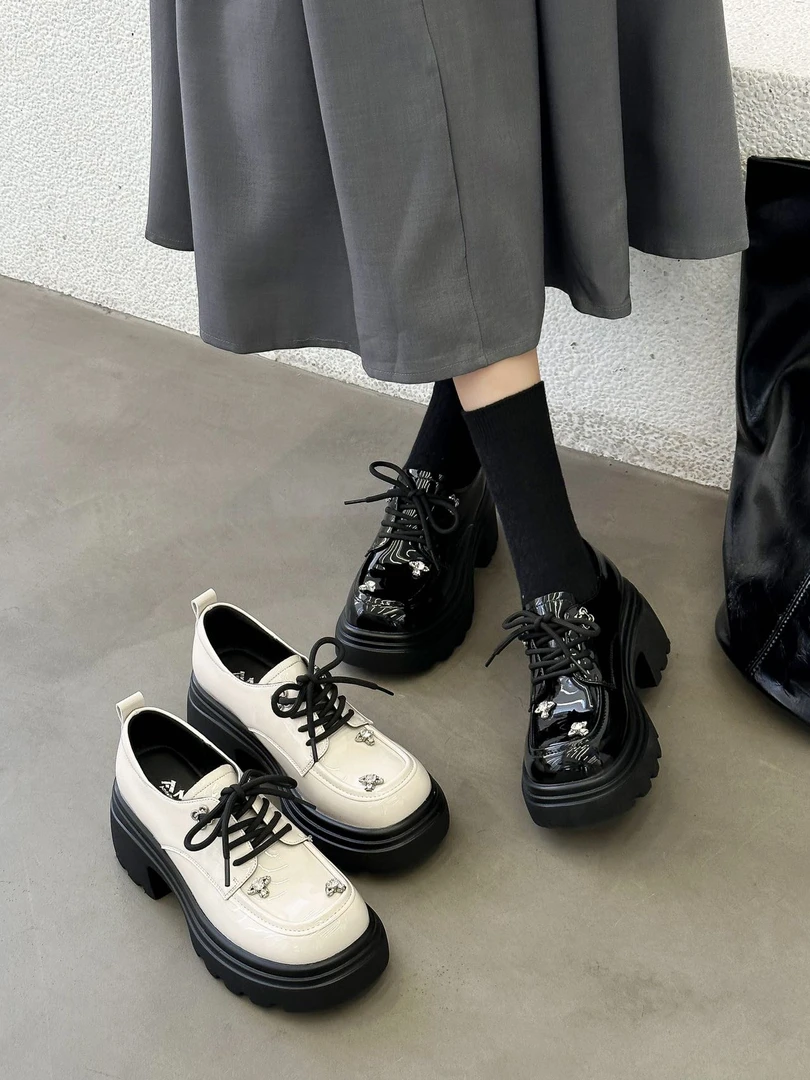 新疆【5厘米】增高乐福鞋女鞋厚底2025新款秋季英伦风单鞋潮783-2