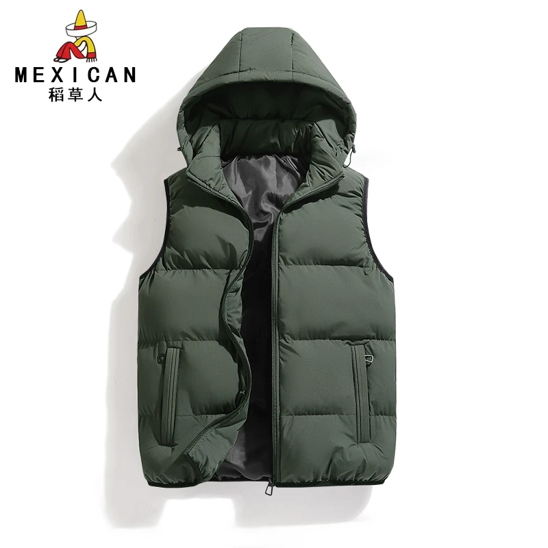 稻草人棉马甲男士加厚保暖坎肩学生马夹秋冬新款休闲连帽背心外套
