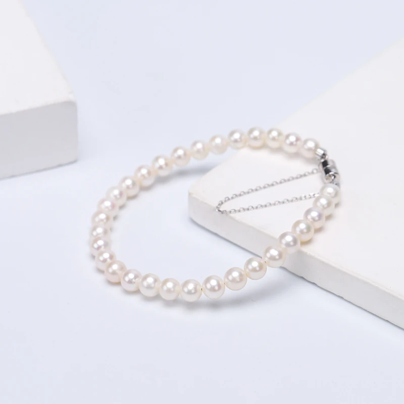 淡水 5-6mm 无核珍珠 磁吸扣手链 时尚 百搭气质精致