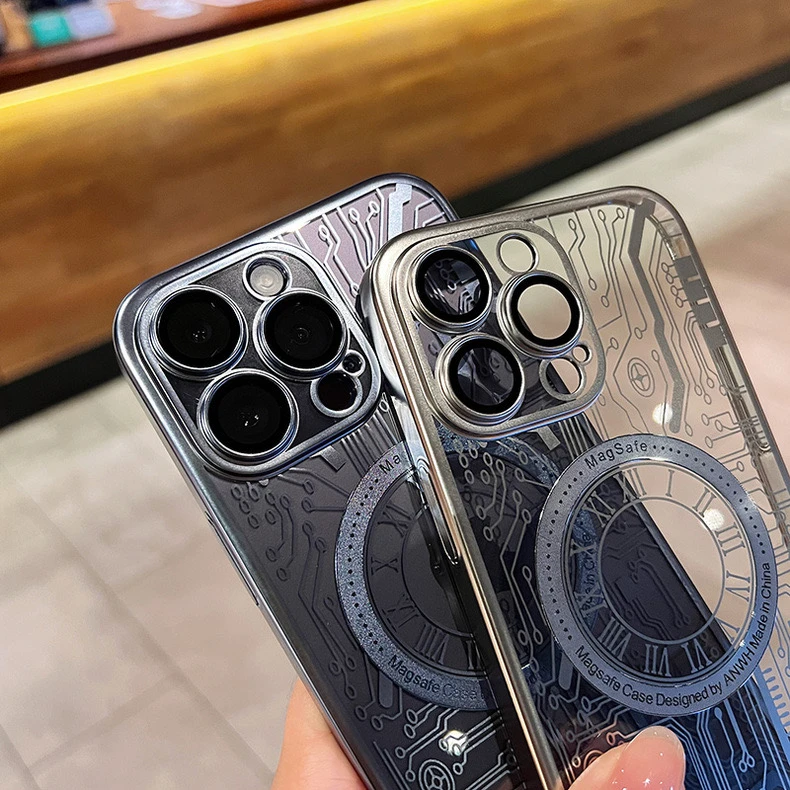 苹果15磁吸充电手机壳电路板iPhone14高级电镀全包防摔网红13硬壳