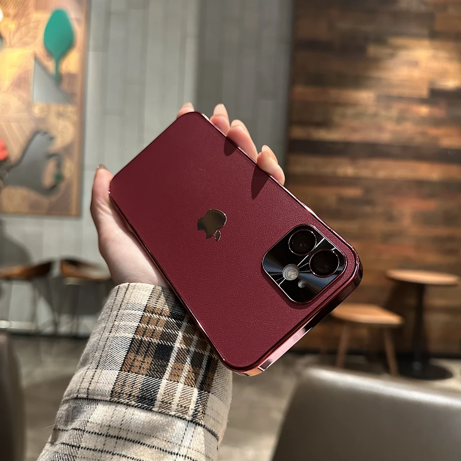 吉迩佳适用苹果iphone12皮纹全包手机壳12promax磨砂网红电镀硬壳
