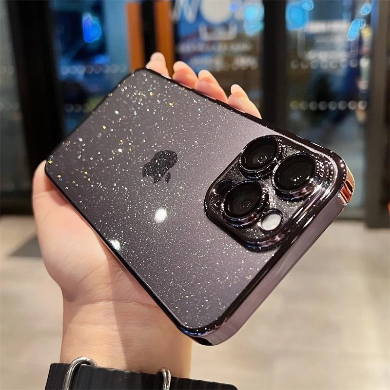 苹果15星空闪粉手机壳高透iPhone14promax硬壳全包透明简约防尘13