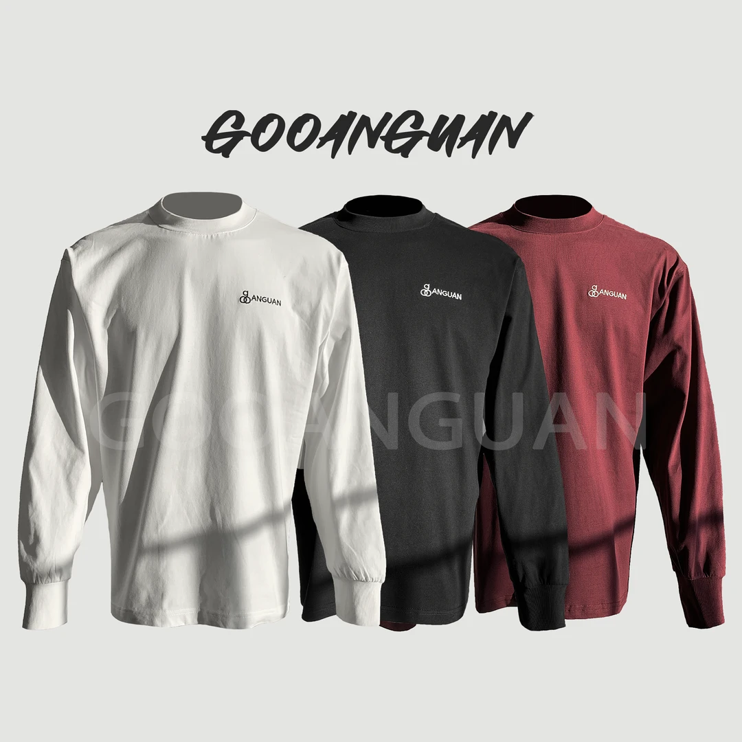 220克植绒长袖打底常规版型小领口刺绣T恤亲肤贴身休闲圆领上衣男