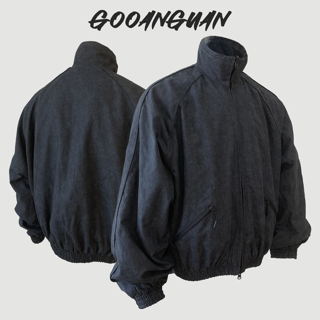 脏染牛仔休闲外套男秋季防风短款风衣夹克宽松高领冲锋衣个性外套