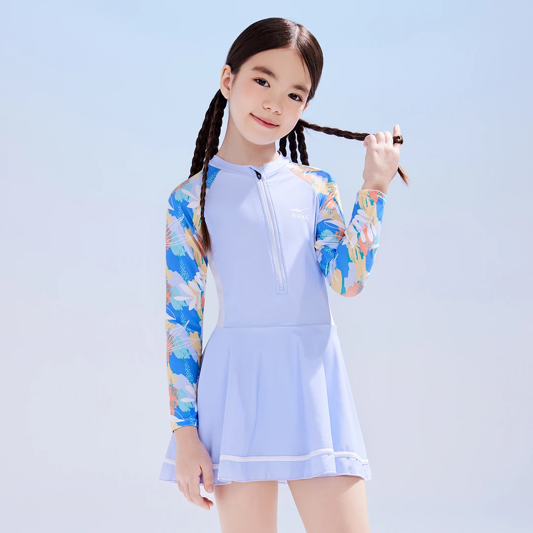 鸿星尔克（ERKE）儿童泳衣女童连体裙式泳装小中大童学生温泉泳衣