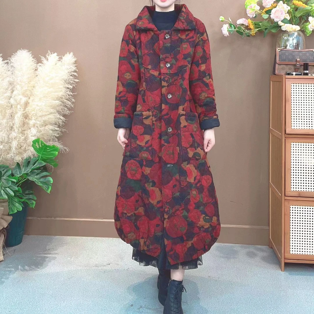 多色冬季花苞形棉衣（加厚棉加绒）碎花棉服外套长款显瘦厚棉衣999