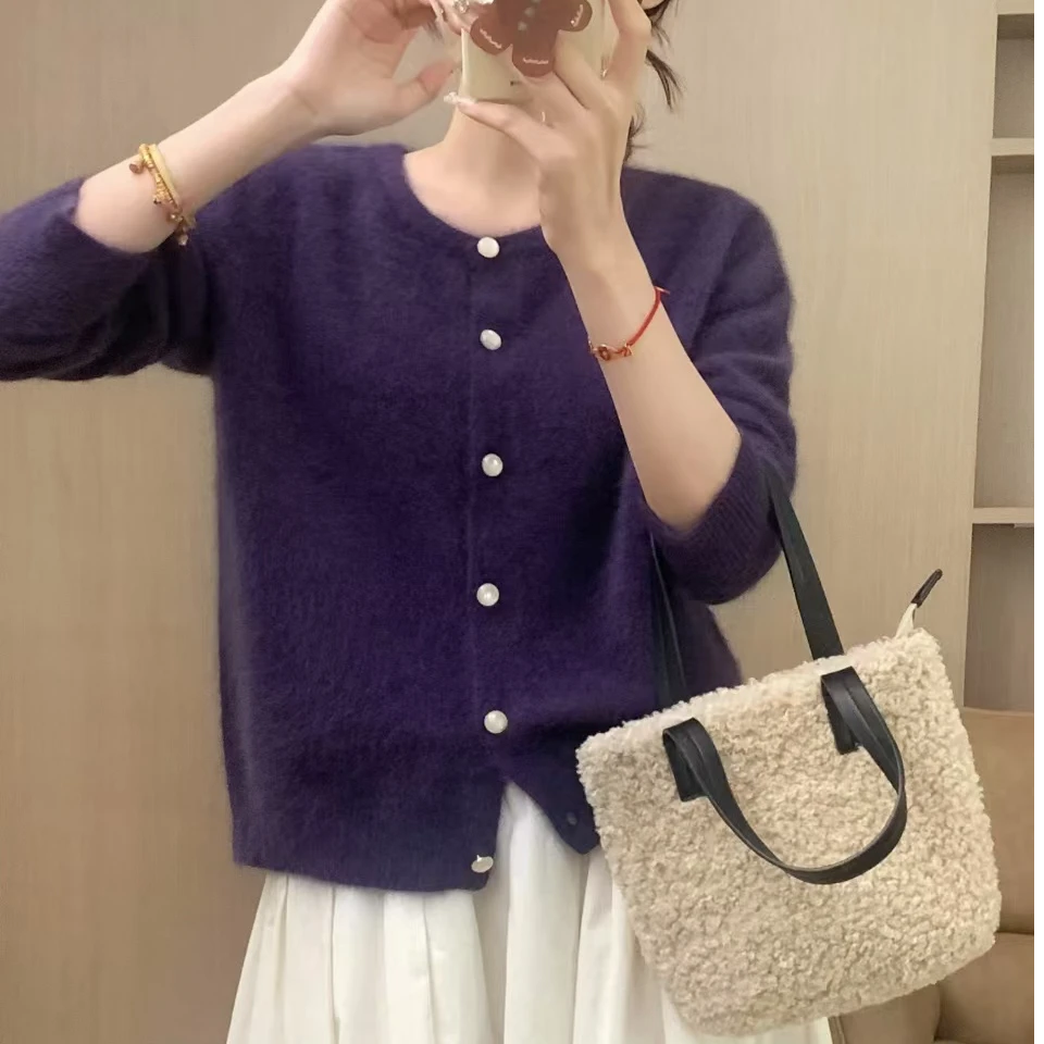 【拾艺】修身小香风蜜熊绒纯色开衫