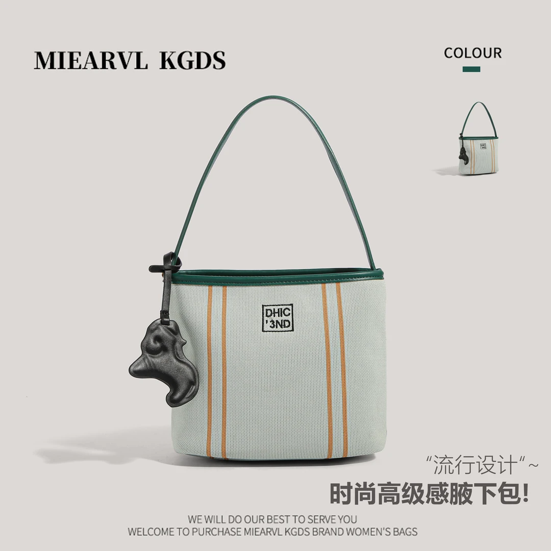 MIEARVL KGDS夏季单肩腋下包包女2024新款帆布手提包水桶包托特包