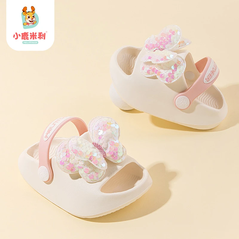 小鹿米利夏季拖鞋女童中小童1透气软底外穿凉拖鞋3蝴蝶结时尚凉鞋
