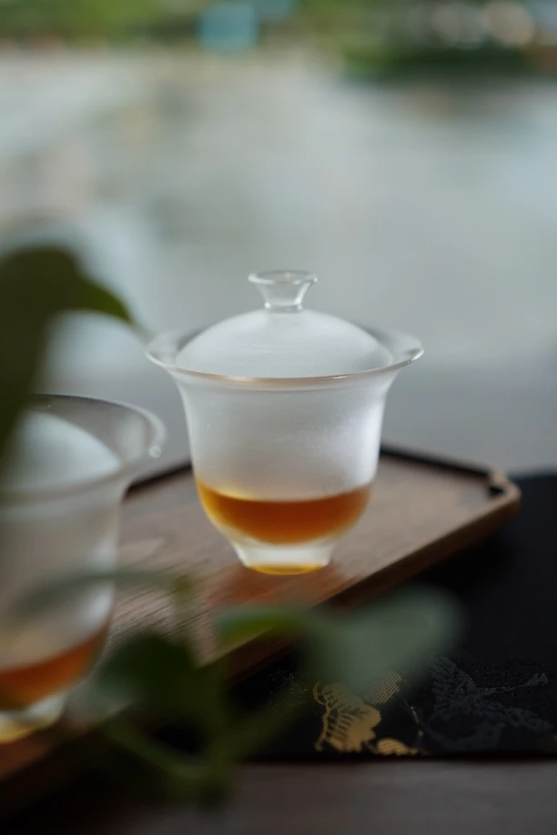 采溪原矿水晶二才磨砂水晶盖碗纯手工高档茶杯家用新中式茶空间