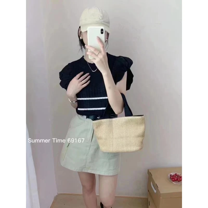 韵 高腰修身露脐辣妹短款小个子短袖针织上衣百搭薄款显瘦气质