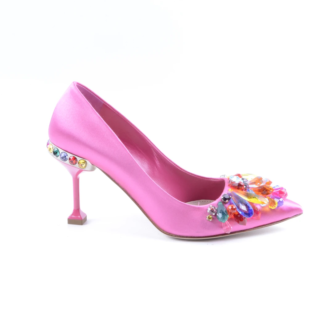MIU MIU/缪缪女士绸面高跟鞋36.5