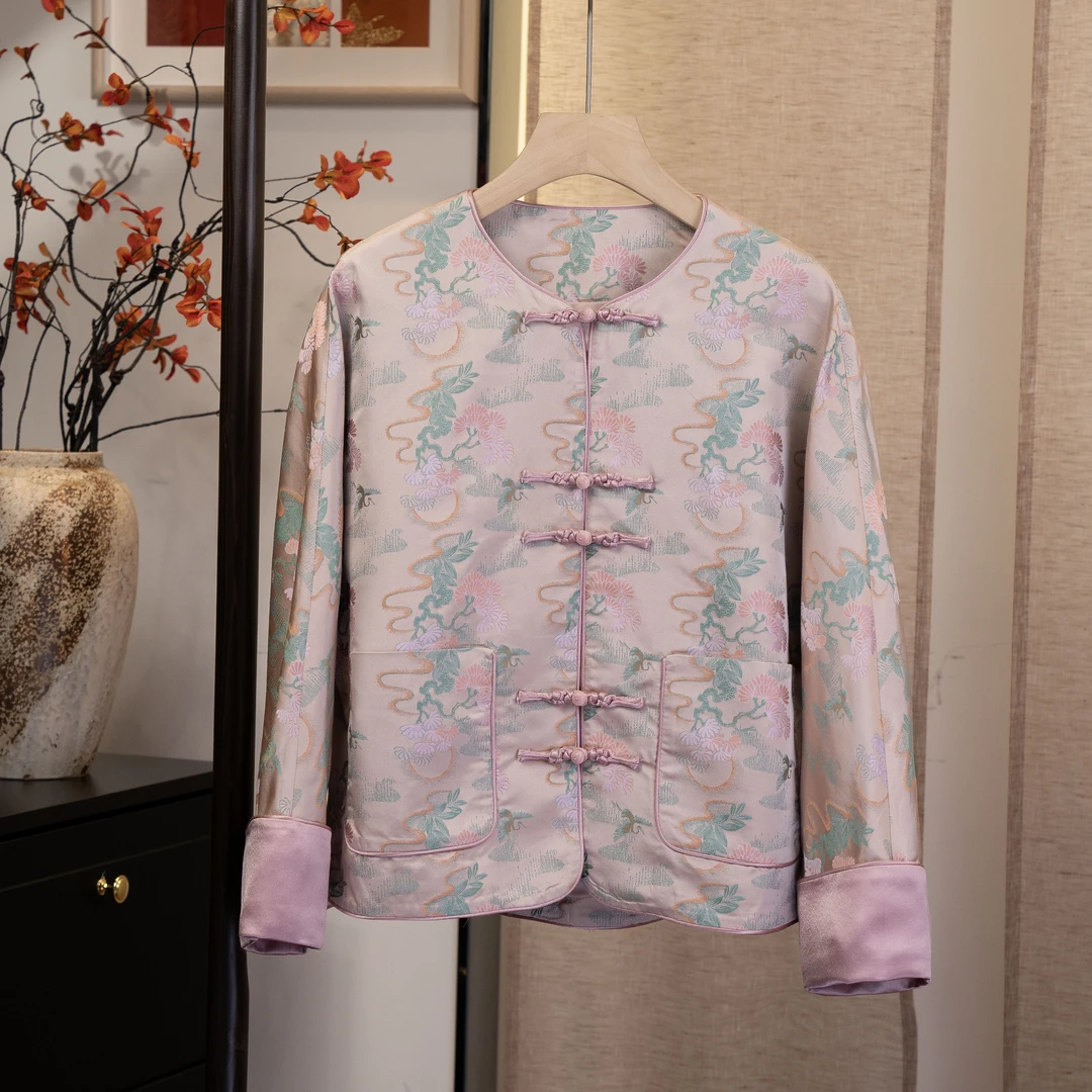 【松间鹤】钇冰·国潮新中式重磅桑蚕丝宋锦圆领长袖百搭外套6431195