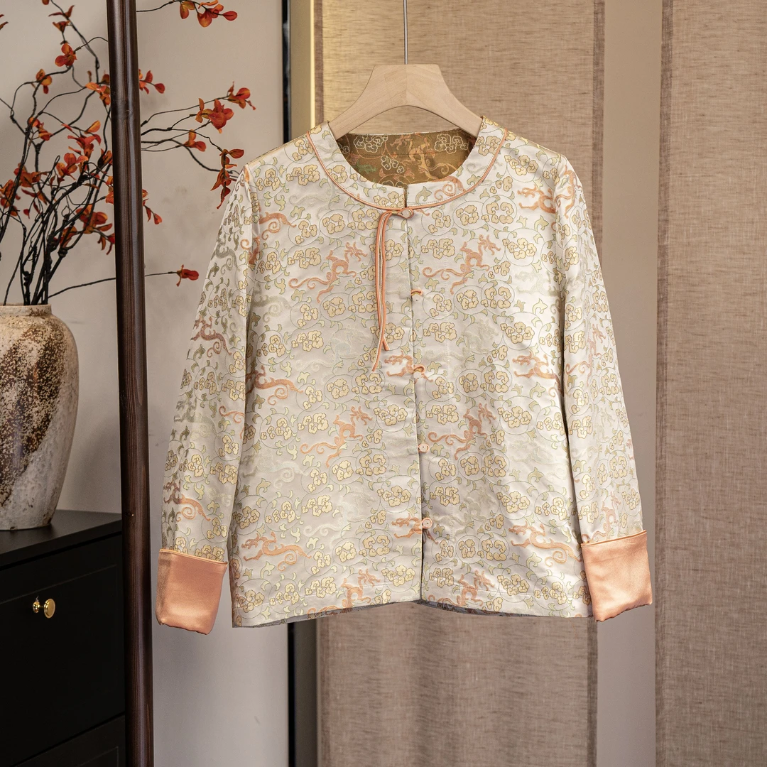 【夔龙纹】新款国潮新中式老宋锦重磅桑蚕丝长袖6411255外套