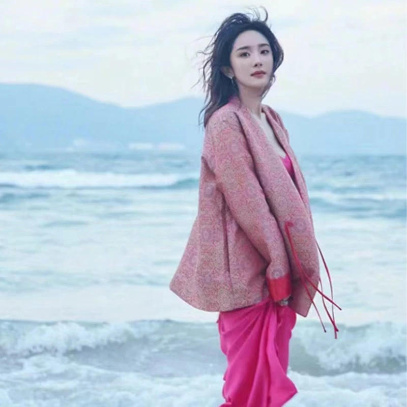 【八达晕】杨幂同款春季新款桑蚕丝老宋锦长袖上衣女外套6411855