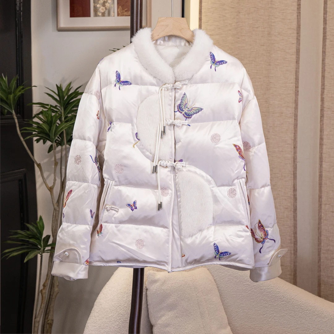 国潮新中式重工刺绣蝴蝶拼接水貂毛长袖气质外套6346533