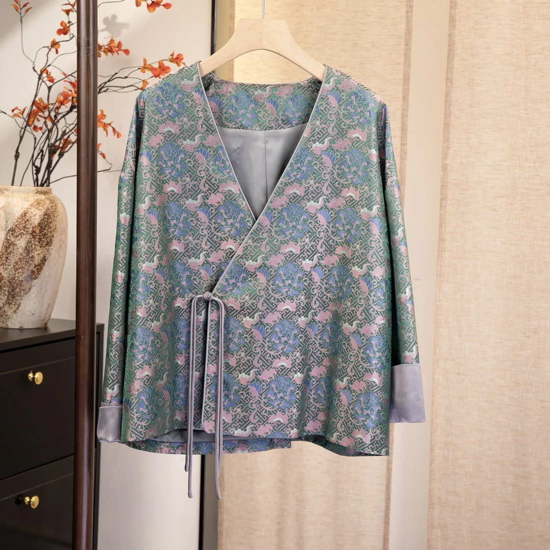 【流光溢彩】新款时尚桑蚕丝老宋锦盘扣长袖外套6344835新中式