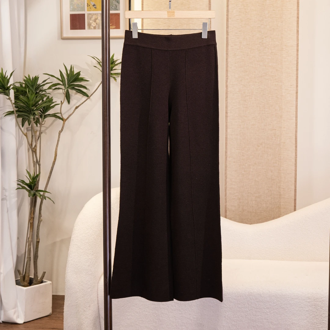 新款时尚重磅美丽诺羊毛百搭舒适微喇叭简约阔腿裤6441842