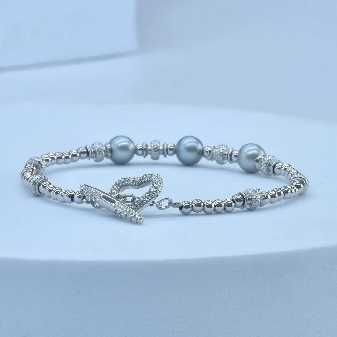 【设计师推荐】SDM3017百搭设计款铂金灰色蓝色轻奢灰珠手链6-7mm