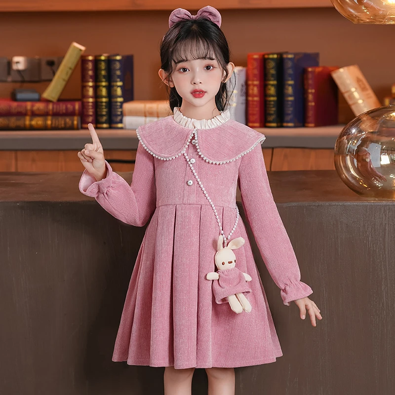 女童公主裙秋冬装2025新款儿童新年套装裙子小女孩长袖加绒连衣裙