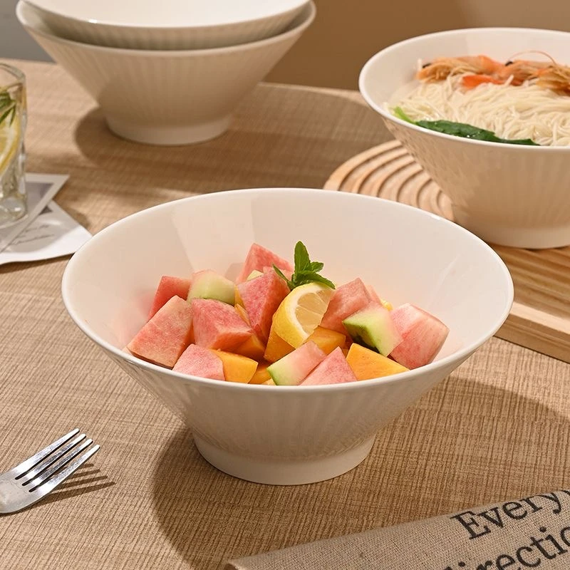 【粉丝福利】山田7英寸纯白吃面专用斗笠碗纯白釉下彩面碗沙拉碗