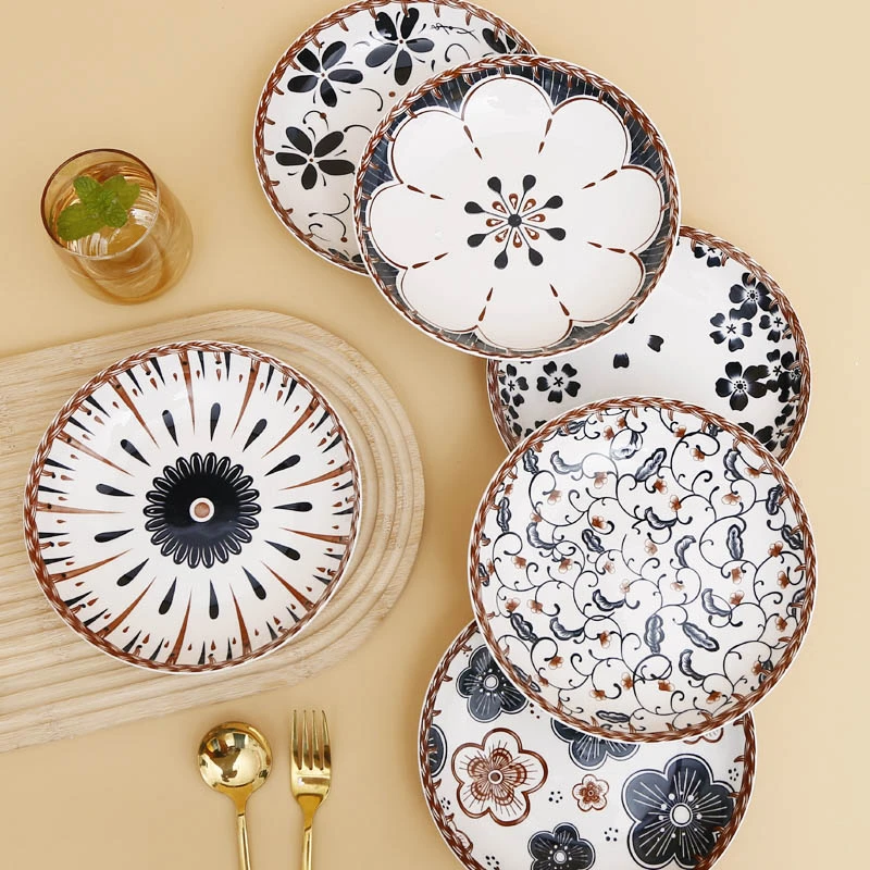 【主播宠粉】8英寸蝶花系列6只家用菜盘藤编复古家用陶瓷餐具