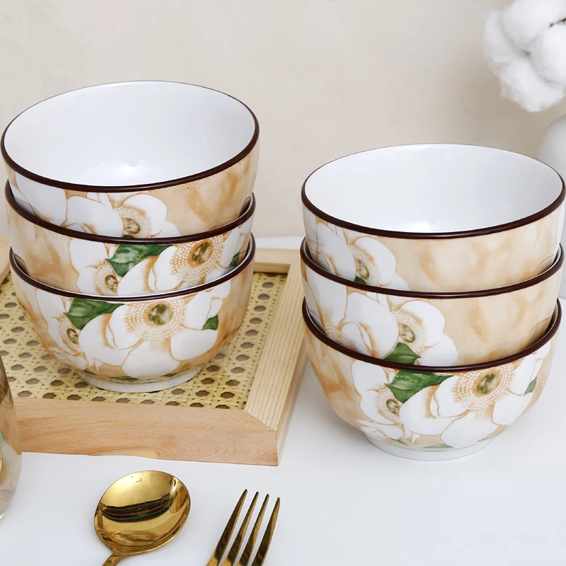 5.1英寸山茶花网红家用米饭碗中式陶瓷饭碗