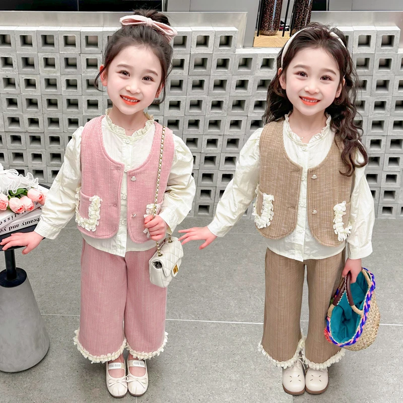 女童春装套装2024新款时髦洋气儿童春装马甲女宝宝阔腿裤三件套潮