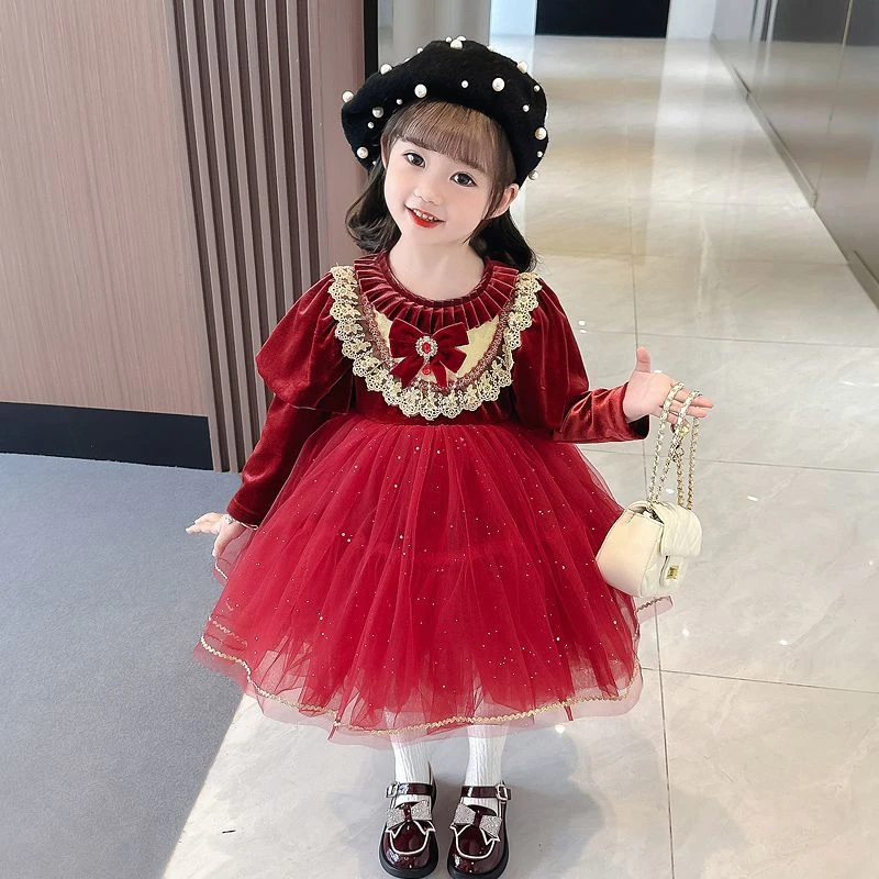 女童连衣裙加绒秋冬季2024新款洋气儿童洛丽塔公主裙女宝宝生日裙