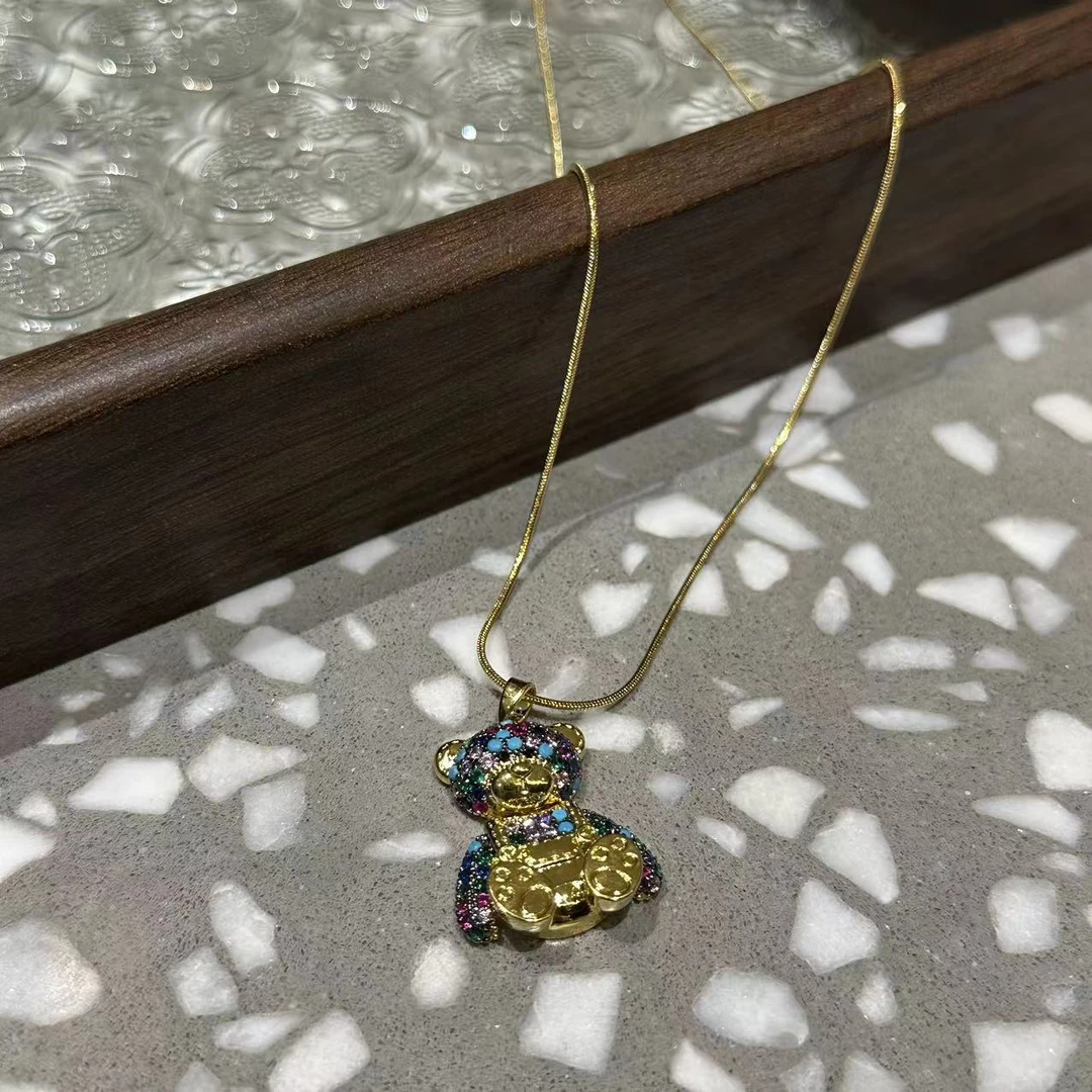 钛钢项链 彩色小熊百搭项链-1534