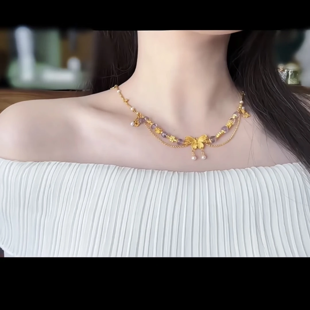 铜合金项链 碎银几两蝴蝶新中式项链-1035