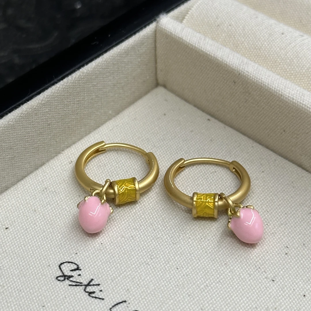 铜合金耳饰 粉色草莓新中式耳扣-2109