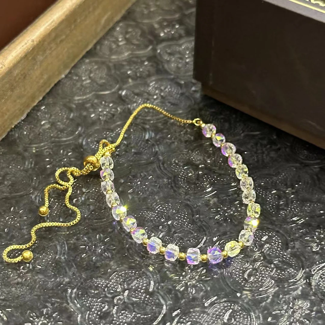 钛钢脚链 彩色晶晶抽拉脚链-2017