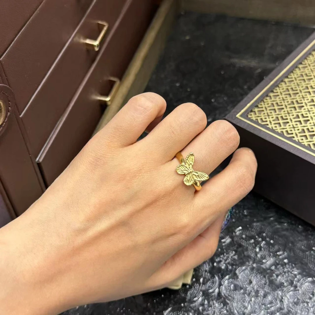 钛钢戒指 金色蝴蝶时尚戒指-1895