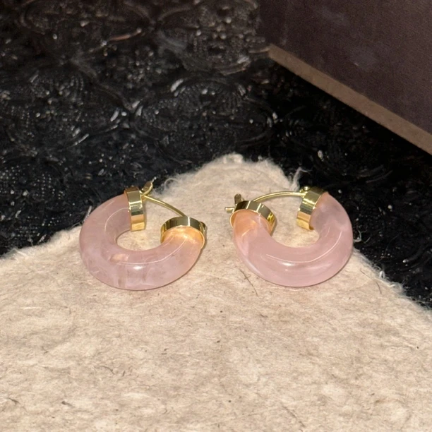 铜合金耳饰 粉色圆圈优雅耳扣-1360