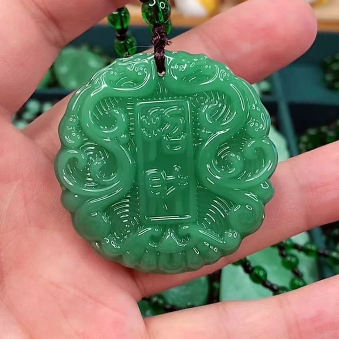 2.深绿双面纳福平安扣经典男女同款吊坠