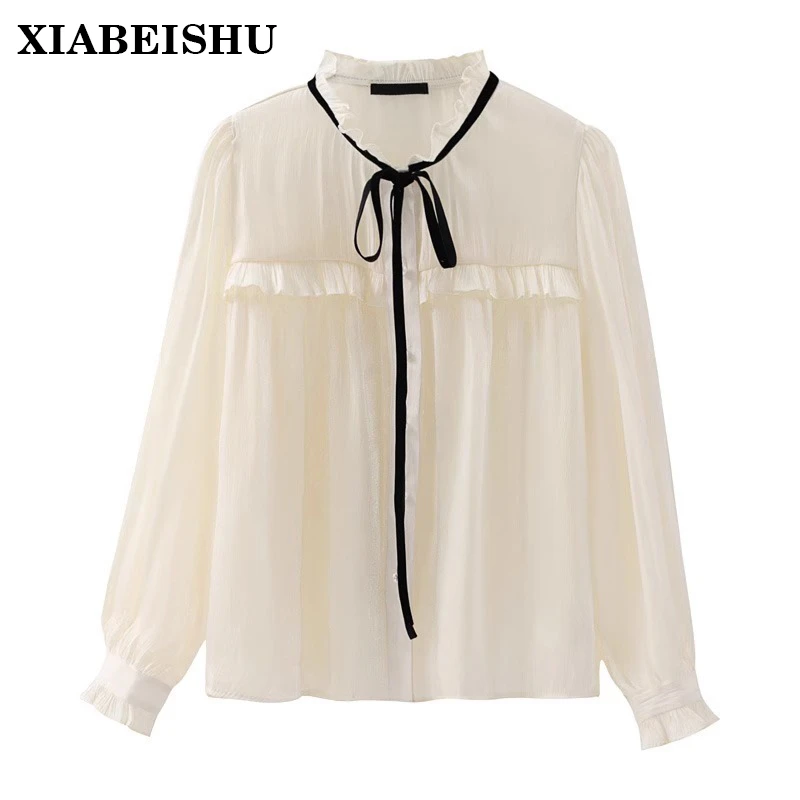 【品质女装】剪标撤柜高端品牌女装法式木耳边立领衬衫秋冬内搭上衣