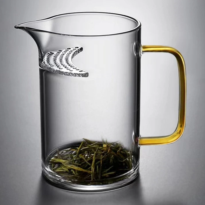 玻璃公道杯带茶漏一体大容量500ml月牙过滤泡茶杯功夫茶彩把公杯