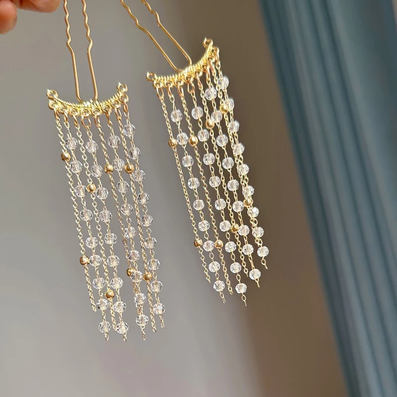 古风头饰点缀水晶帘子流苏步摇发钗明制唐风掩鬓汉服百搭簪子发饰