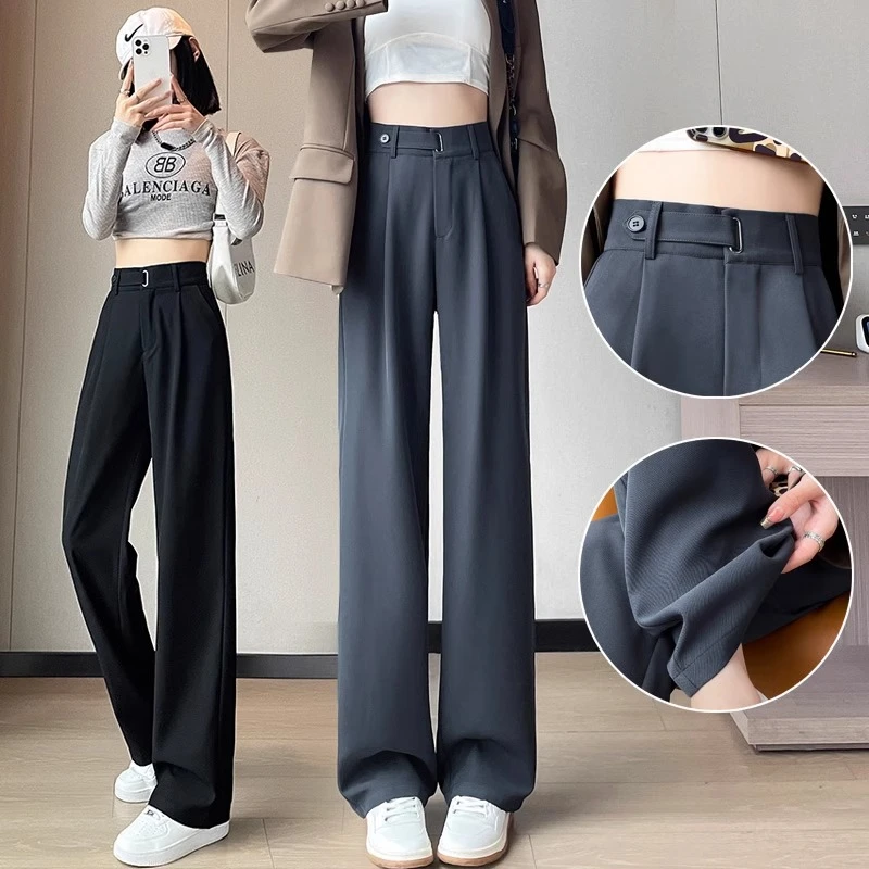 西装裤女春季2025新款高级感垂感显瘦小个子直筒宽松窄版阔腿裤子