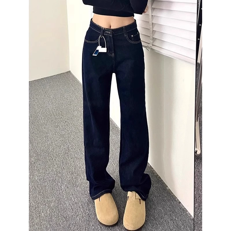 175加长高个子170直筒牛仔裤女春秋高腰显瘦复古深蓝色窄版阔腿裤