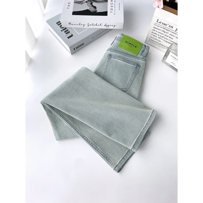 ruiliya/芮丽娅月光蓝小直筒牛仔裤女2025年新款弹力显瘦烟管裤