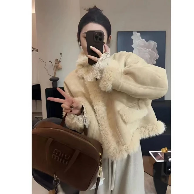 2024新款立领单排扣外套女装冬季上衣纯色加厚长袖