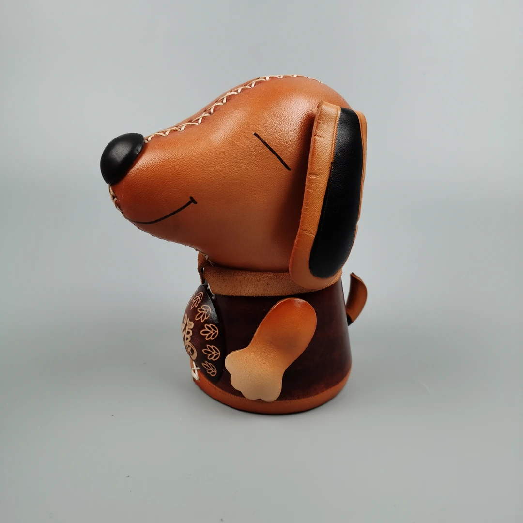 可爱牛皮手工卡通狗狗存钱罐小摆件