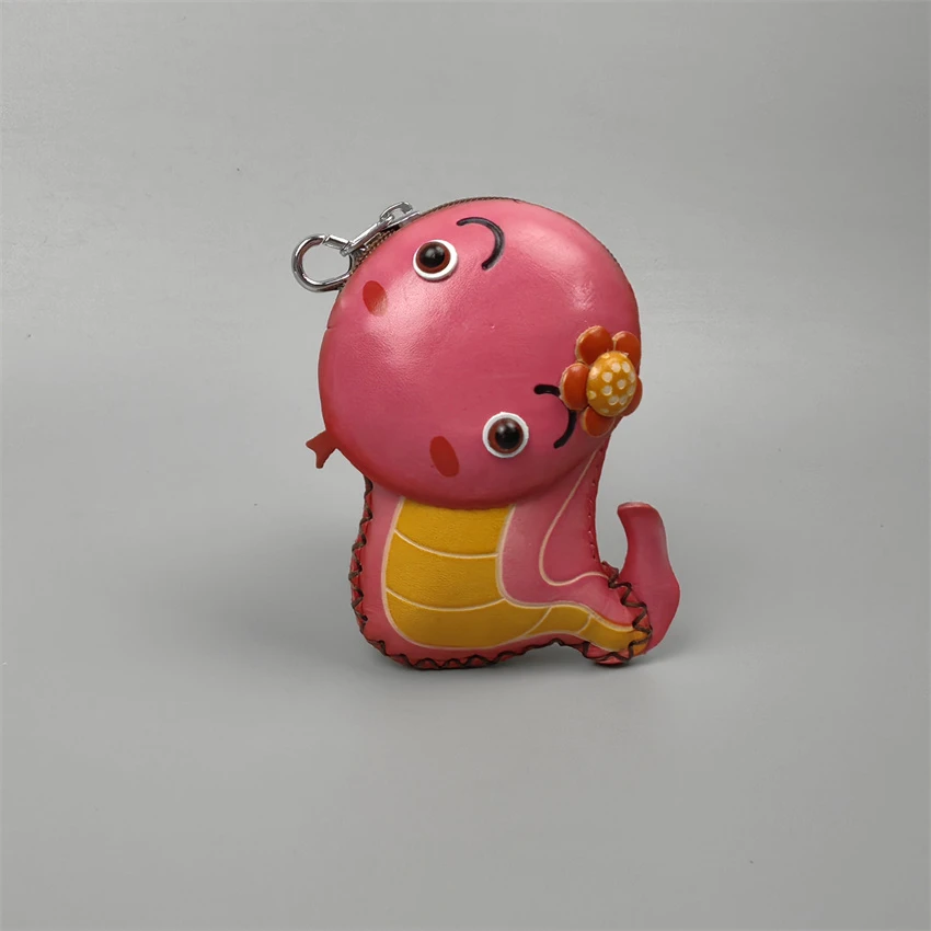 牛皮手工可爱蛇零钱包女士学生儿童少女创意真皮卡通手提硬币包