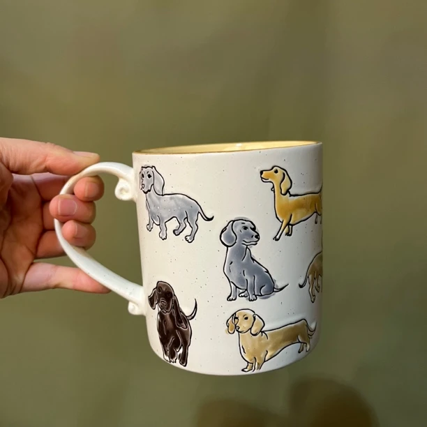 法斗杯陶瓷水杯手绘狗狗杯子家用大容量茶杯创意牛奶杯 满20发货