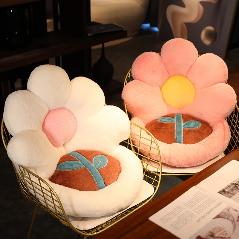 可爱花朵毛绒坐垫冬季加厚毛绒玩具靠垫坐垫一体车载沙发椅子屁垫
