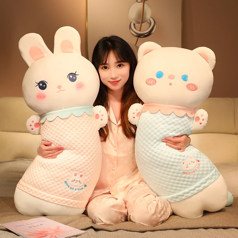 可爱冰豆豆猫咪长条抱枕兔子毛绒玩具公仔女生床上睡觉布娃娃夏季