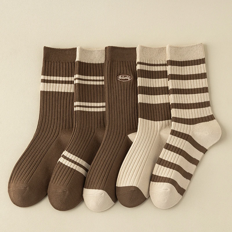 梦格俪秋季袜子女美拉德风女士条纹堆堆袜文艺学院风防臭中筒长袜