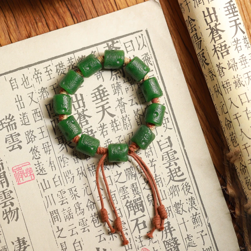 和田玉老坑俄碧老光手串复古